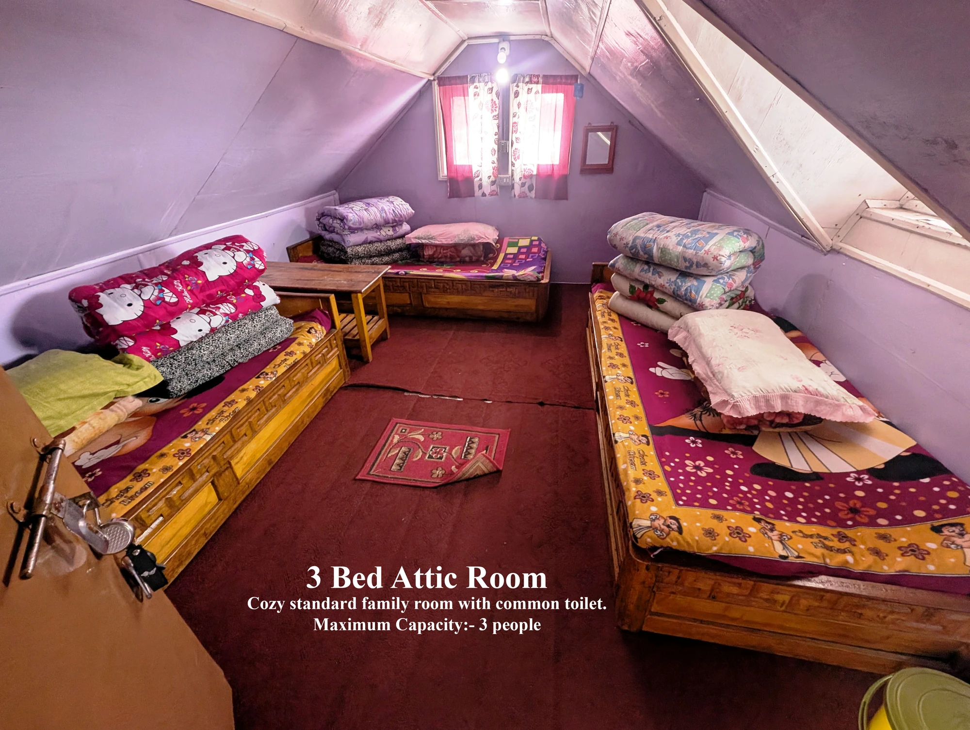 Three-bed attic room with shared toilet